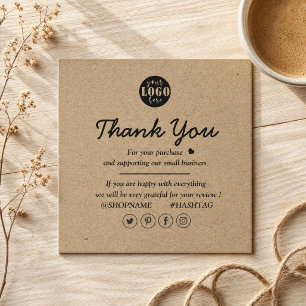 Kraft Paper Custom Logo Thank You For Business Square Business Card
