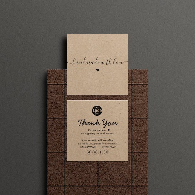 Kraft paper custom logo thank you for business  square business card (Creator Uploaded)