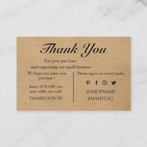 Kraft paper custom logo thank you with gold stars business card