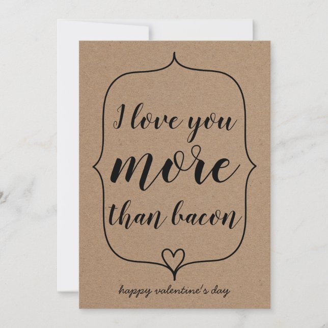 Kraft Paper Cute Heart Funny Bacon Valentines Day Holiday Card (Front)