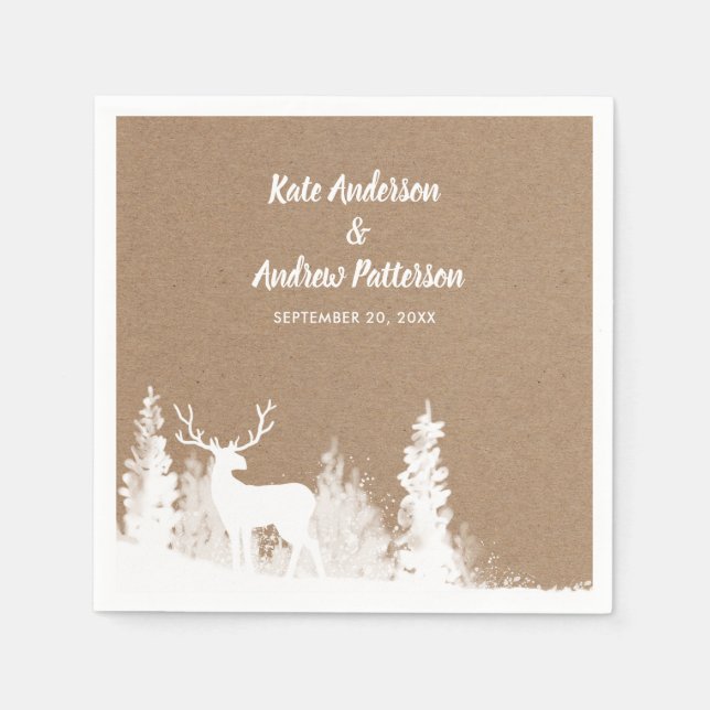 Kraft Paper Deer Christmas Wedding Napkins (Front)