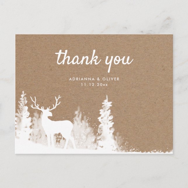 Kraft Paper Deer Christmas Wedding Thank You Postcard (Front)