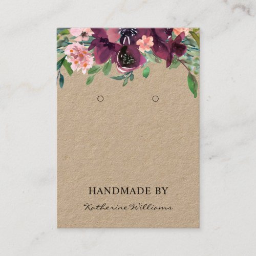 Kraft Paper Earring Display   Burgundy Floral Business Card