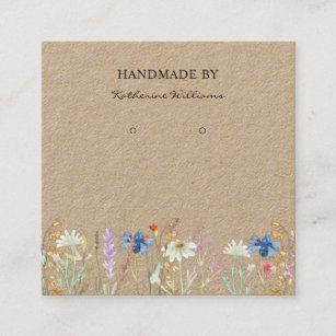 Kraft Paper Earring Display    Wildflower Floral  Square Business Card