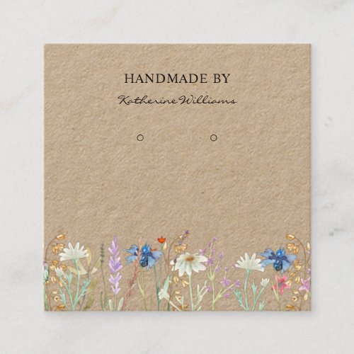 Kraft Paper Earring Display   Wildflower Floral  Square Business Card