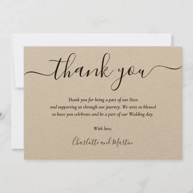 Kraft Paper Elegant Modern Script Thank You Card | Zazzle