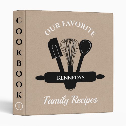 Kraft Paper Family Recipe Personalized Cookbook   3 Ring Binder