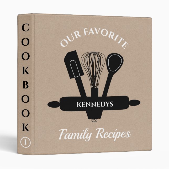 Kraft Paper Family Recipe Personalized Cookbook   3 Ring Binder (Front/Spine)