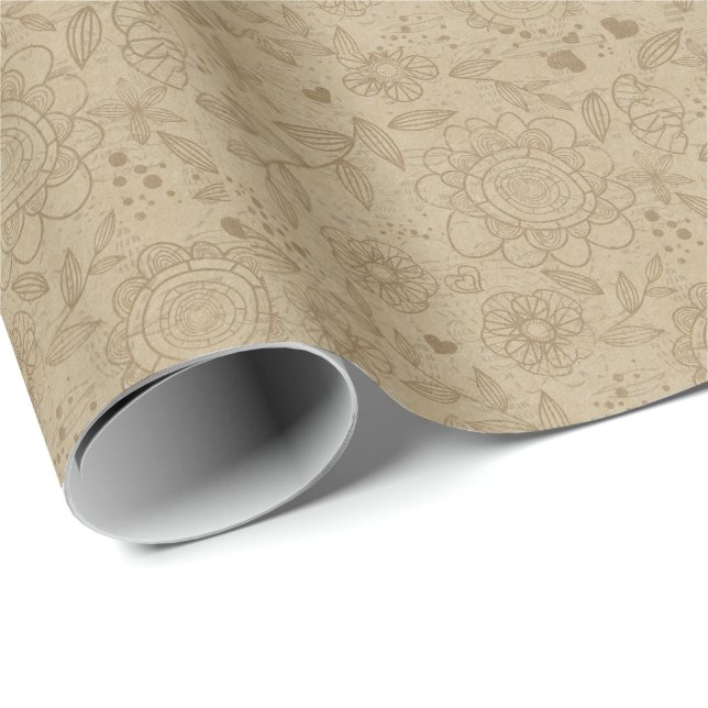 Kraft Paper Floral Wrapping Paper (Roll Corner)