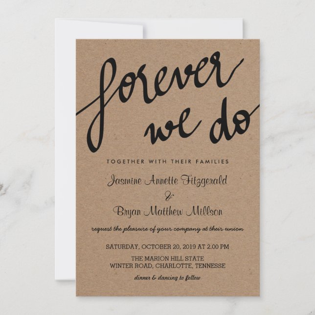 Kraft Paper Forever We Do Script Rustic Wedding Invitation (Front)