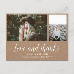 Kraft Paper Graduate Love And Thanks Two Photos Announcement Postcard