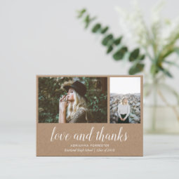 Kraft Paper Graduate Love And Thanks | Two Photos Announcement Postcard ...
