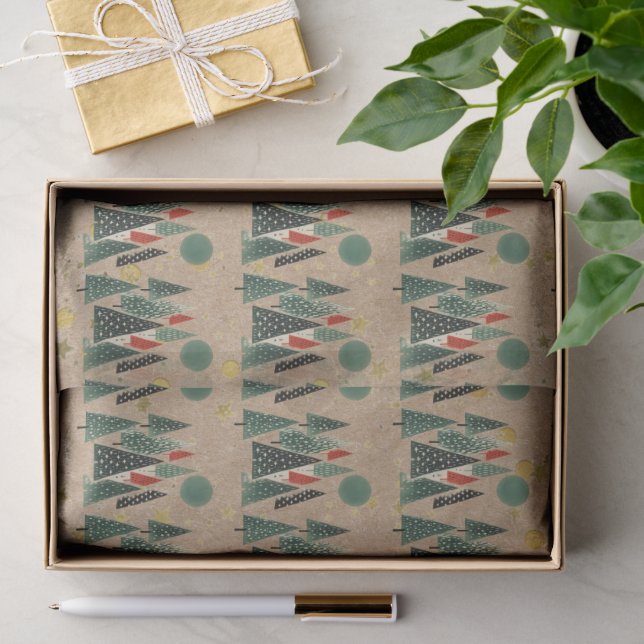 Kraft Paper Green Trees Gold Stars Tissue Paper (Gift)