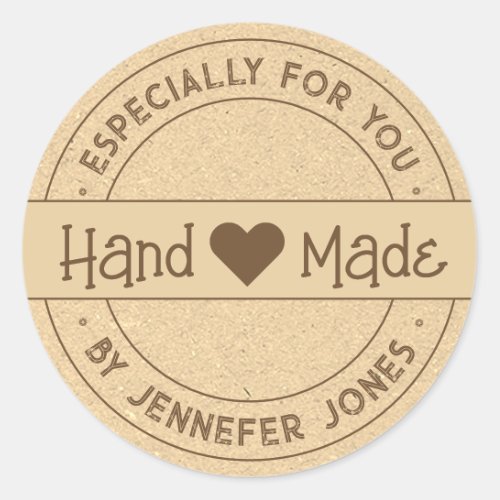 Kraft Paper Handmade With Love Especially For You Classic Round Sticker