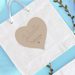 Kraft Paper Handmade with Love Heart Custom Name Heart Sticker