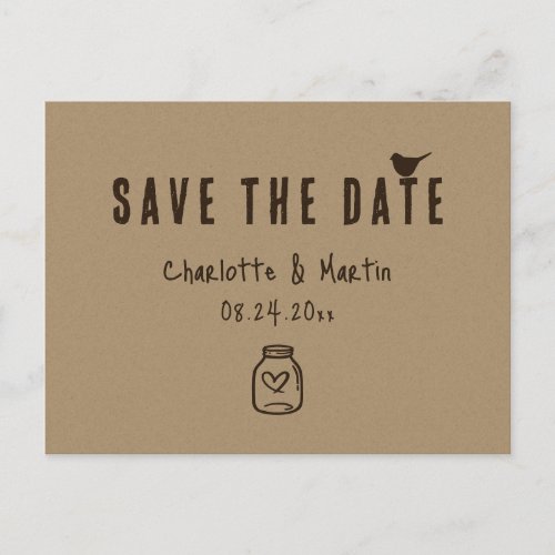 Kraft Paper Heart Wedding Save The Date Announcement Postcard