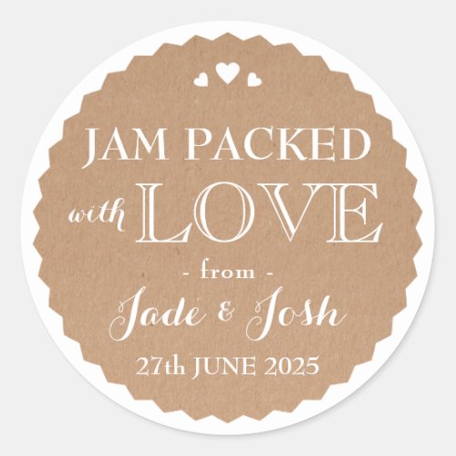 Kraft Paper Hearts Wedding Favor Jar Round Sticker