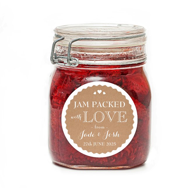 Kraft Paper Hearts Wedding Favor Jar Round Sticker (Creator Uploaded)