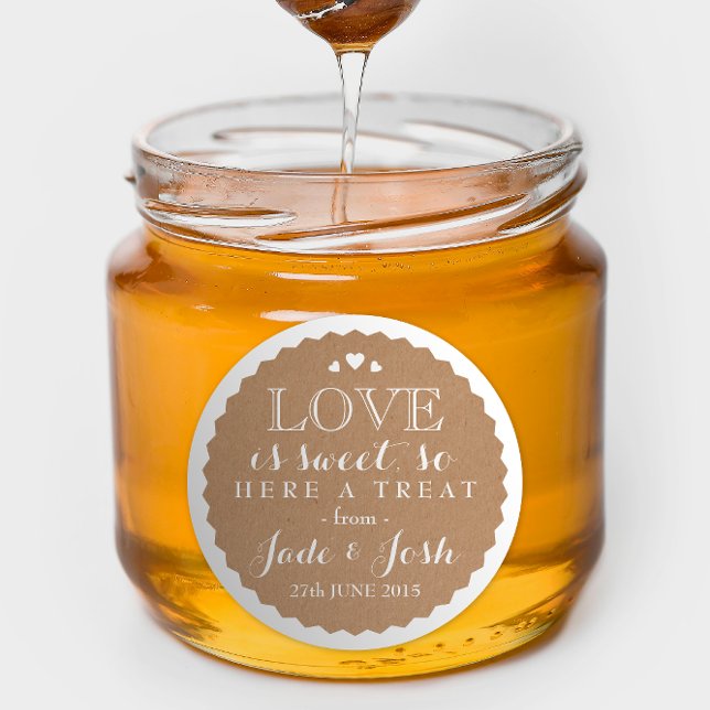 Kraft Paper Hearts Wedding Favor Jar Round Sticker (Creator Uploaded)