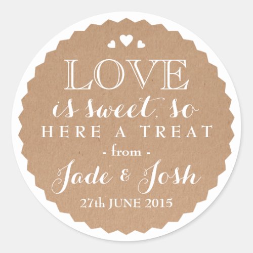 Kraft Paper Hearts Wedding Favor Jar Round Sticker