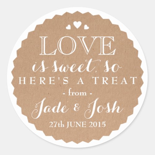 Kraft Paper Hearts Wedding Favor Jar Round Sticker