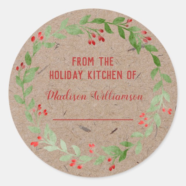 Kraft Paper Holiday Kitchen  Canning | Homemade Classic Round Sticker (Front)