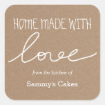 Kraft Paper Home Made With Love Typography Square Sticker at Zazzle