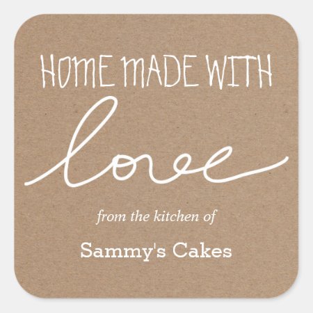 Kraft Paper Home Made With Love Typography Square Sticker