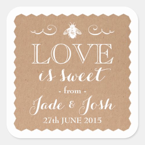 Kraft Paper Honey Bee Wedding Favor Jar Square Sticker