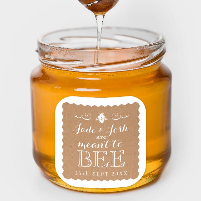 Kraft Paper Honey Meant to Bee Wedding Favor Square Sticker (Creator Uploaded)