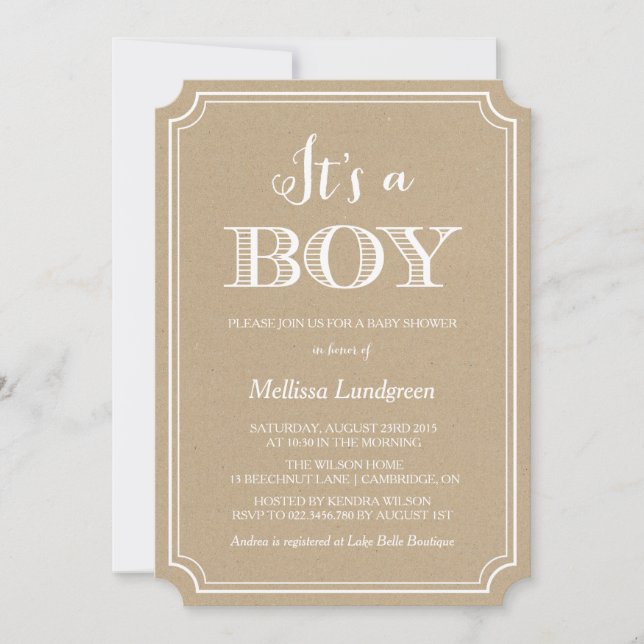 Kraft Paper It's a Boy Baby Shower Invitation (Front)