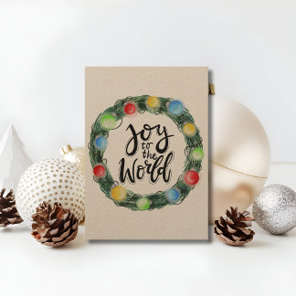 Kraft Paper Joy to the World Wreath Holiday Card
