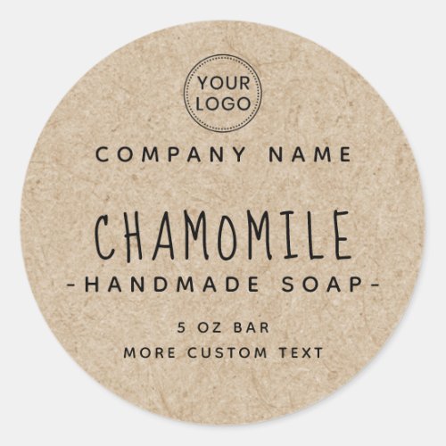 Kraft paper look product label whimsical font  classic round sticker
