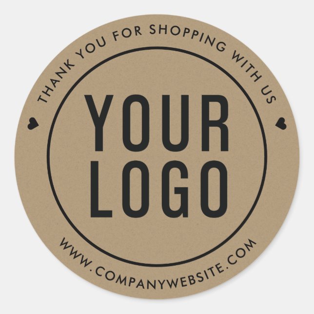 Kraft Paper Look Thank You Custom Logo Classic Round Sticker (Front)