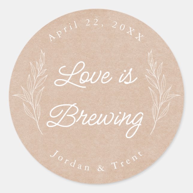 Kraft Paper Love is Brewing Coffee Favor Sticker (Front)