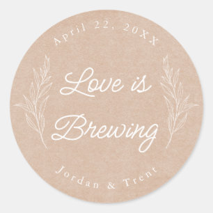 Kraft Paper Love is Brewing Coffee Favor Sticker