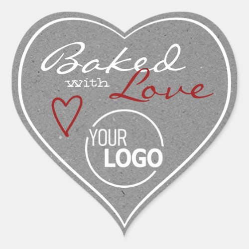 Kraft Paper Made w Love Heart Logo Template Gray Heart Sticker