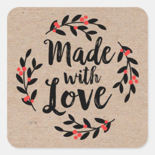 Kraft Paper Made with Love Christmas Square Sticker