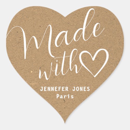 Kraft Paper Made with Love Heart Calligraphy Brown Heart Sticker