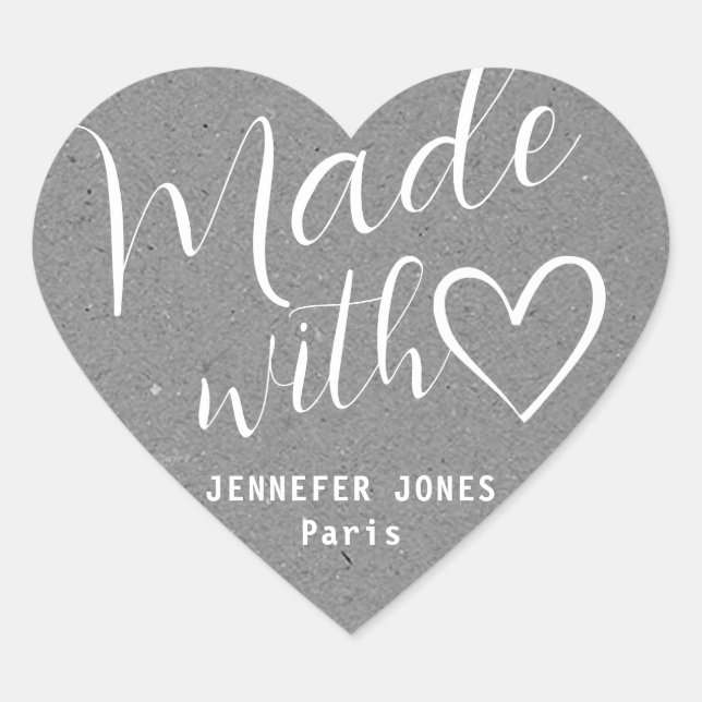 Kraft Paper Made with Love Heart Calligraphy Gray Sticker (Front)