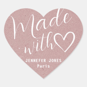 Kraft Paper Made with Love Heart Calligraphy Lilac Heart Sticker