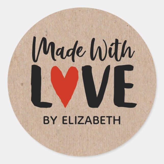 Kraft Paper Made With Love Heart Sticker (Front)