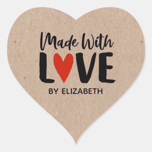 Kraft Paper Made With Love  Heart Sticker