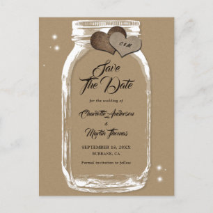 Kraft Paper Mason Jar Wedding Save The Date Announcement Postcard