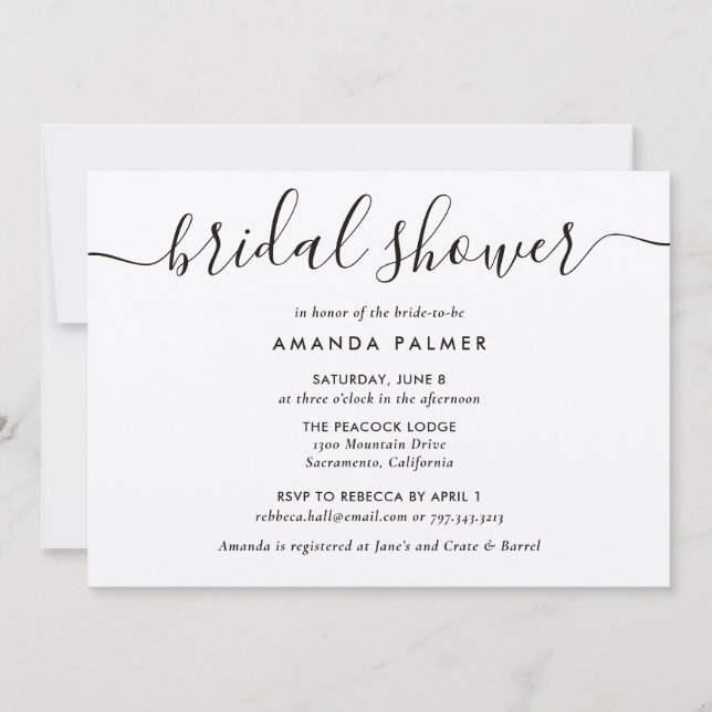 Kraft Paper Modern Script Bridal Shower Invitation (Front)
