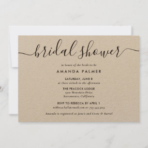 Kraft Paper Modern Script Bridal Shower Invitation