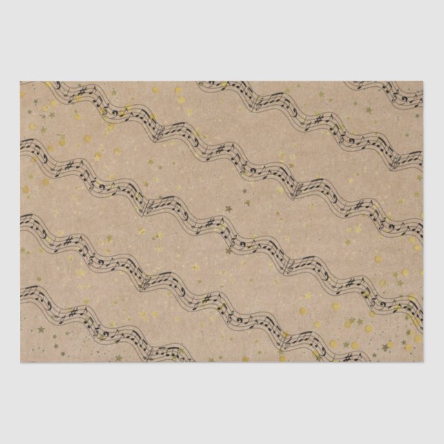 Kraft Paper Music Dots Gold Stars Tissue Paper (Front)