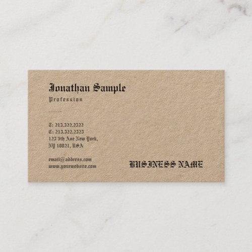 Kraft Paper Nostalgic Old English Text Template Business Card