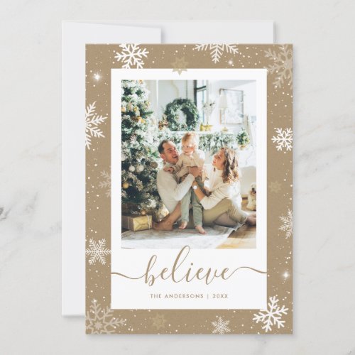 Kraft Paper Photo Believe Christmas Cards