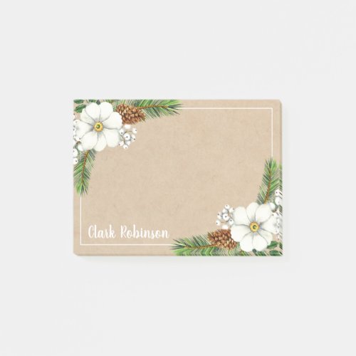 Kraft Paper Pinecone White Floral Post_it Notes